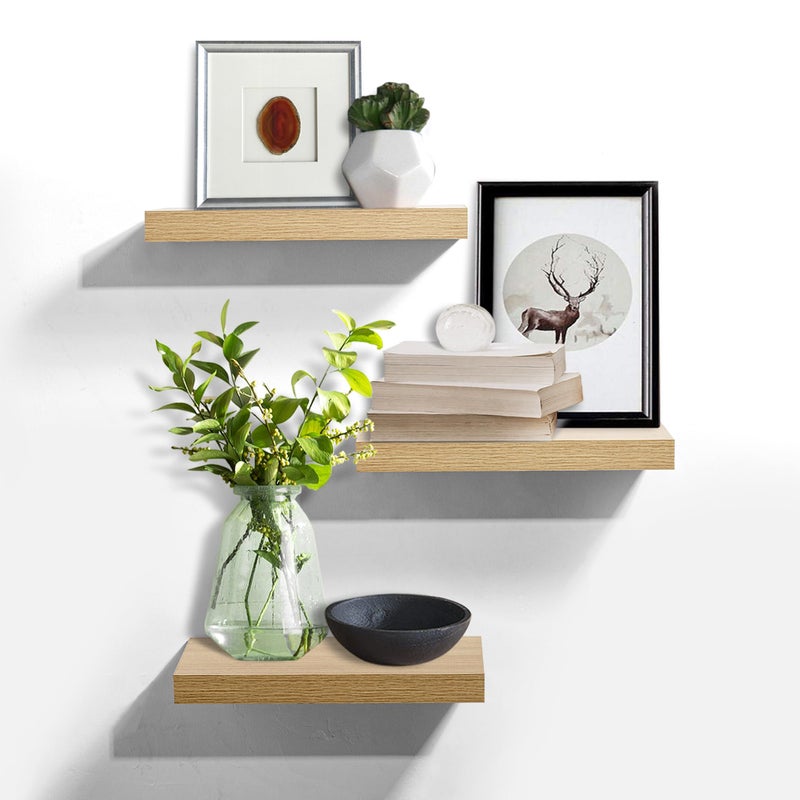 AH-DECOR AHDECOR Floating Shelves, Wall Mounted Set of 3 Rustic Wooden Ledge Shelves Decorative for Bedroom, Office, Kitchen, Living Room - Sleek Design, Sturdy and Easy to Install - Image 2